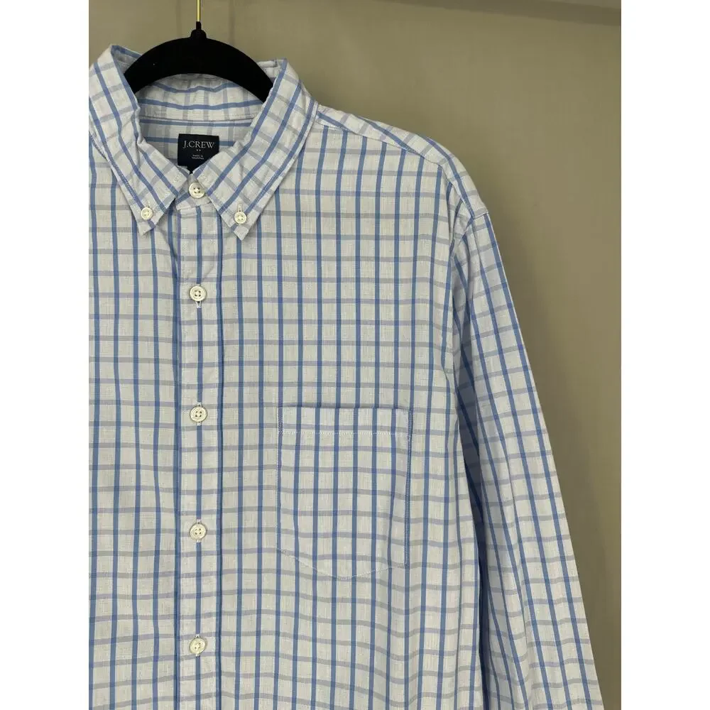 J Crew Shirt Mens Large Blue Plaid Button Down Cotton Pocket Casual Long Sleeve